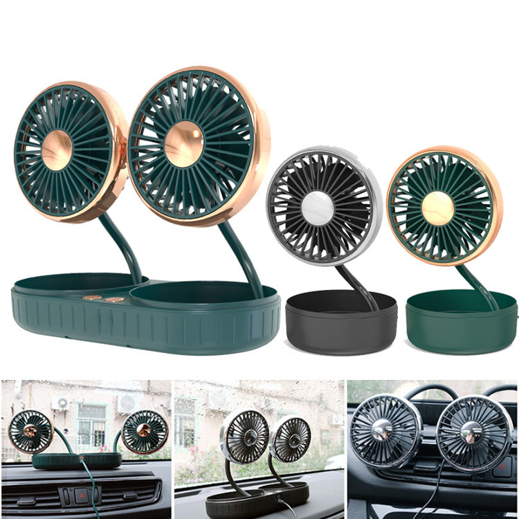 Portable Dual-Head Car Cooling Fan Adjustable Airflow Compact Lightweight Vehicle Fan