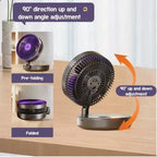 Rechargeable Foldable USB Type C Desk Fan with Adjustable Tilt and LED Night Light