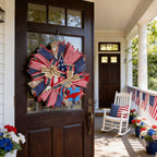 Unisex Patriotic Star Door Wreath Handmade Wood and Jute Ribbon Rustic Decoration