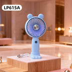 Portable USB Mini Hand Fan Rechargeable Quiet Motor LED Light Bear Ears Design