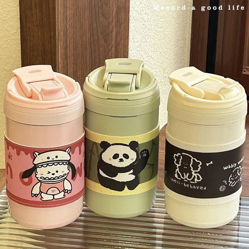 Women’s Insulated Thermo Mug with Cute Animal Design Leak-Proof Lid Ergonomic Handle