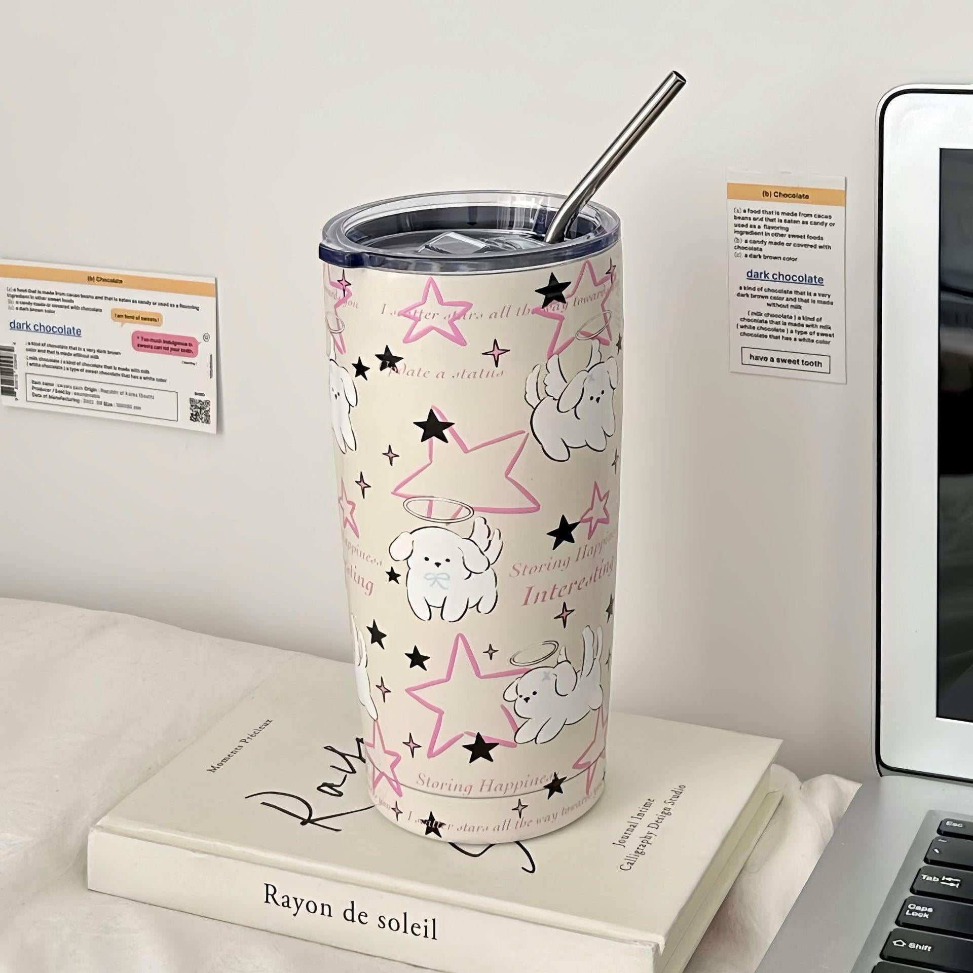 Insulated Stainless Steel Mug with Funny Animal Design Leak-Proof Lid Ergonomic Handle