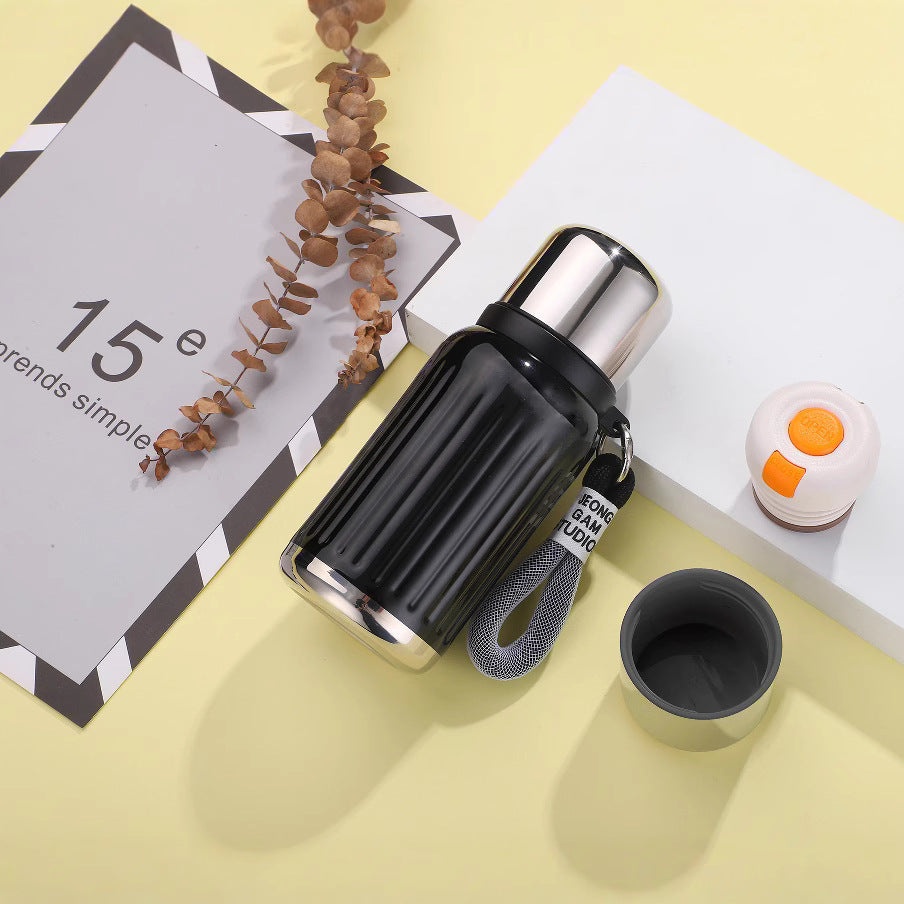 Insulated Stainless Steel Water Bottle Double-Walled Vacuum with One-Hand Safety Lock and Removable Cup