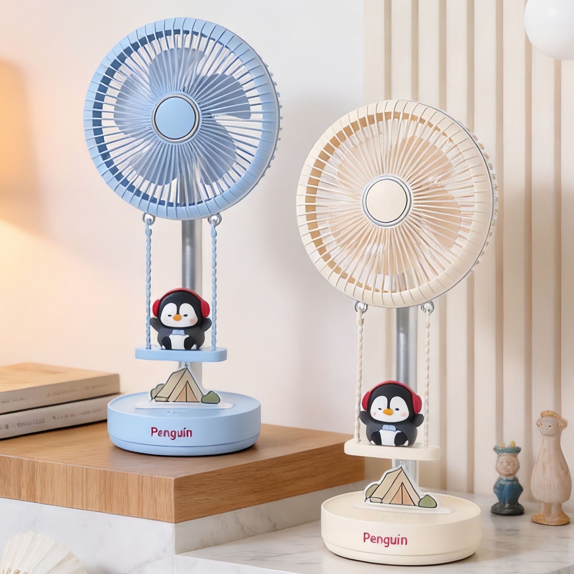 Portable Table Fan with Cute Penguin Design USB Rechargeable Compact Desk Fan