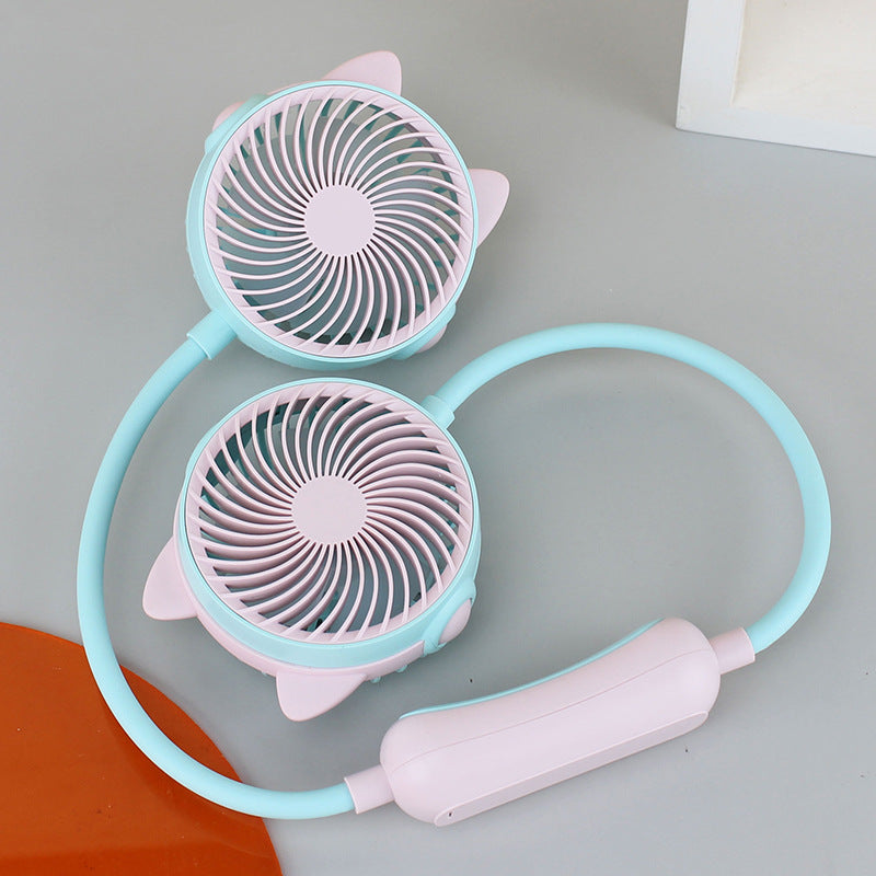 Portable Unisex Neck Fan Dual Fan Flexible USB Rechargeable Hands-Free Cooling