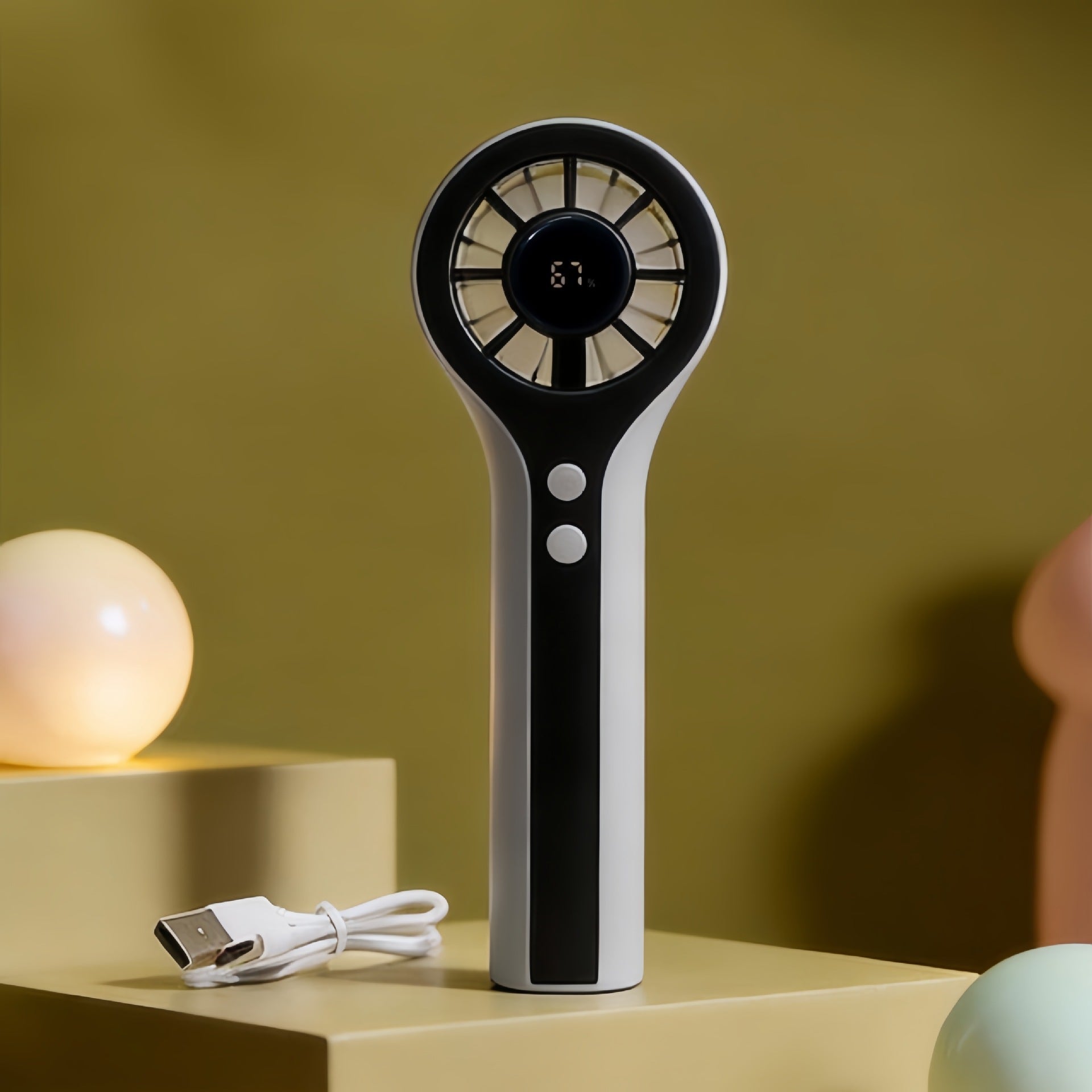 Portable Hand Fan USB Rechargeable with Variable Speed and Digital Display Compact Lightweight