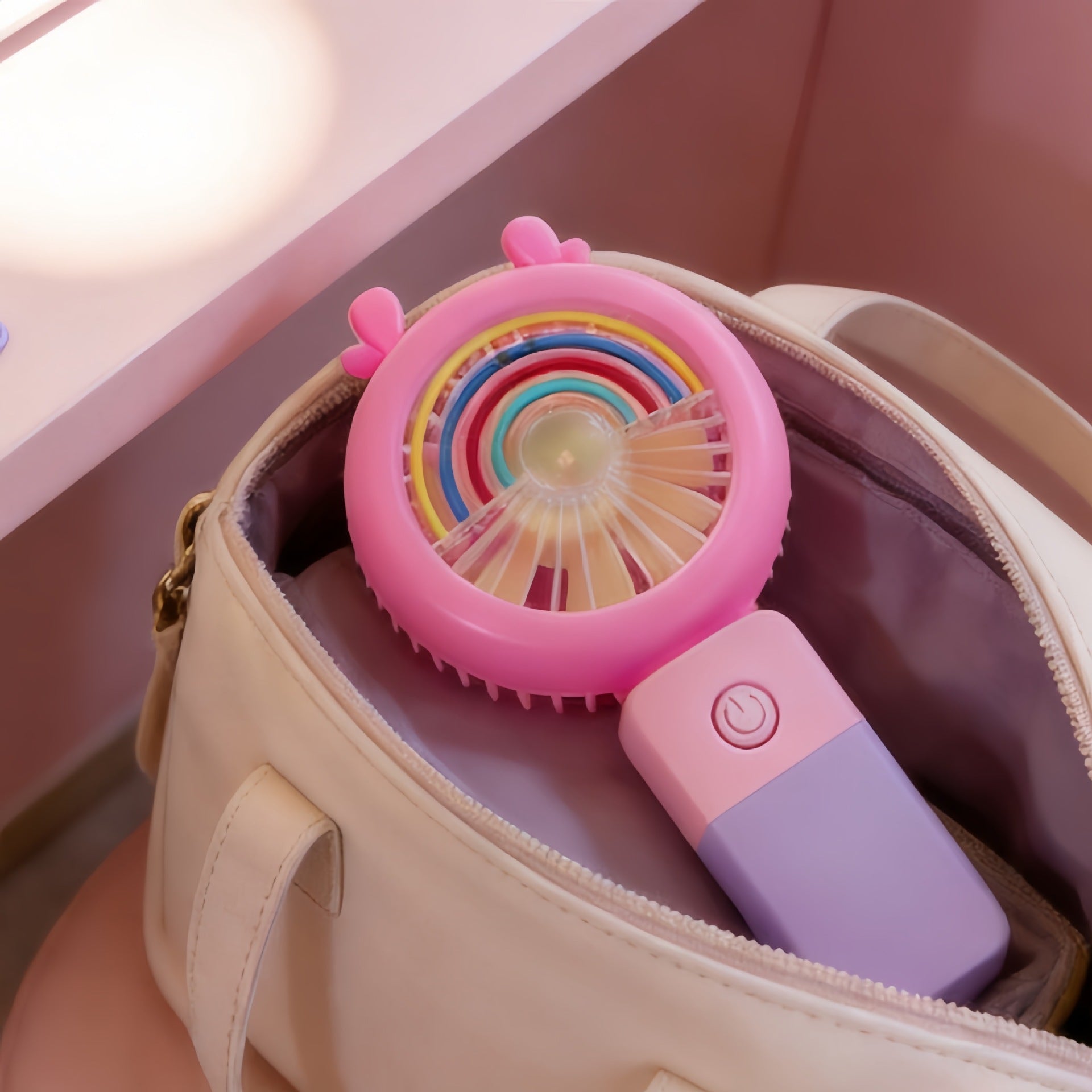 Portable Handheld Fan with Multicolor LED Lighting USB Rechargeable Flexible Design