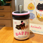 Women's Insulated Plastic Drinking Cup Double-Walled with Secure Flip Lid and Cat Design
