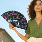 Women's Folding Hand Fan Lightweight Portable Butterfly Design Black