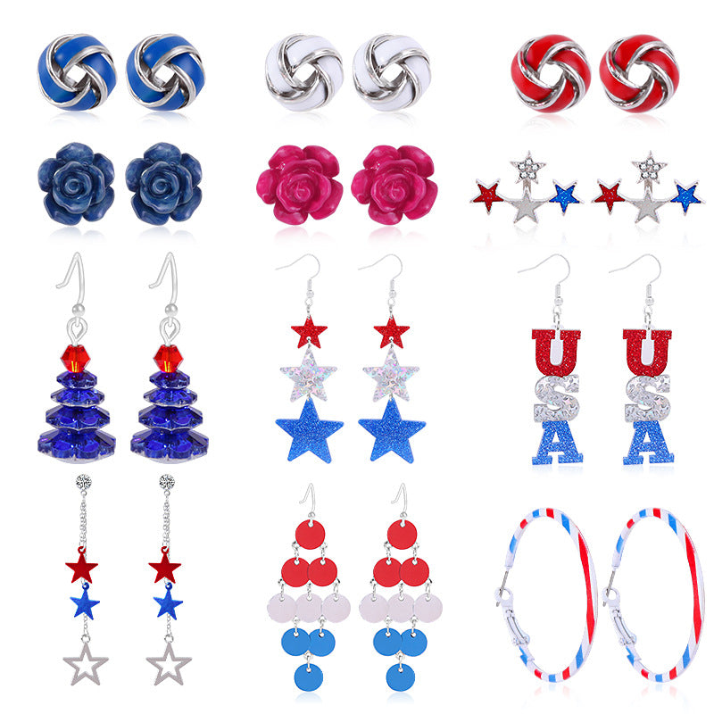 Women's Lightweight Star Earrings Enamel Flag Design Fishhook Closure Zinc Alloy
