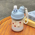 Women’s BPA-Free Plastic Water Bottle with Straw and Carry Loop Creative Design