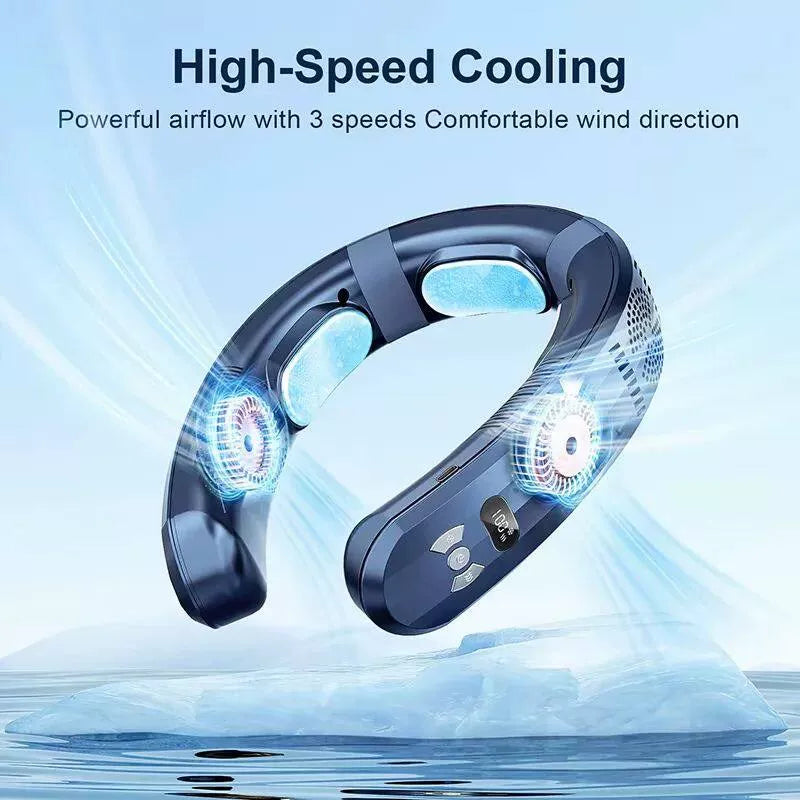Portable Neck Cooling Fan USB Rechargeable Hands-Free Adjustable Airflow with LED Display