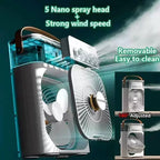 USB Humidifying Portable Fan with 3 Speeds, 7-Color Mood Light, Removable Water Tank, Carry Handle