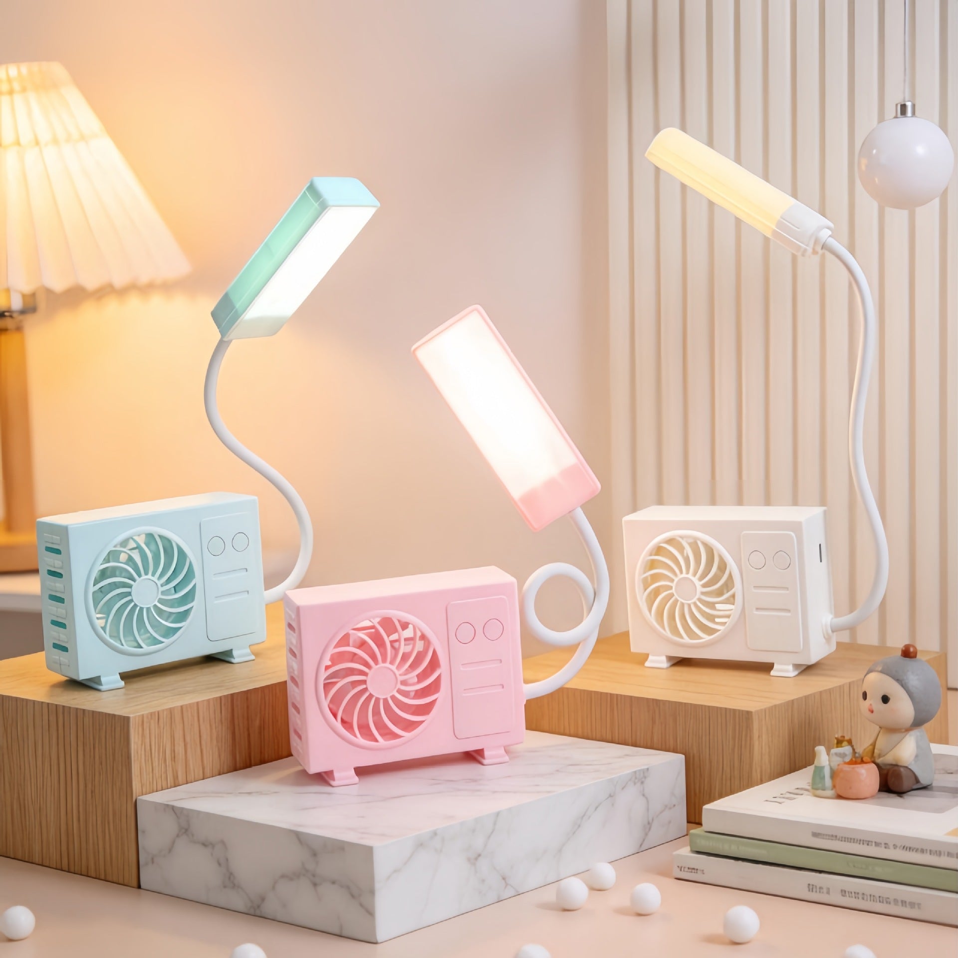 Multifunctional Table Lamp with Built-In Fan USB Powered Adjustable Brightness Compact Design