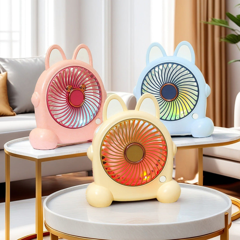 Portable Hand Fan USB Rechargeable Cute Animal Design Compact Lightweight Cooling Fan for Women