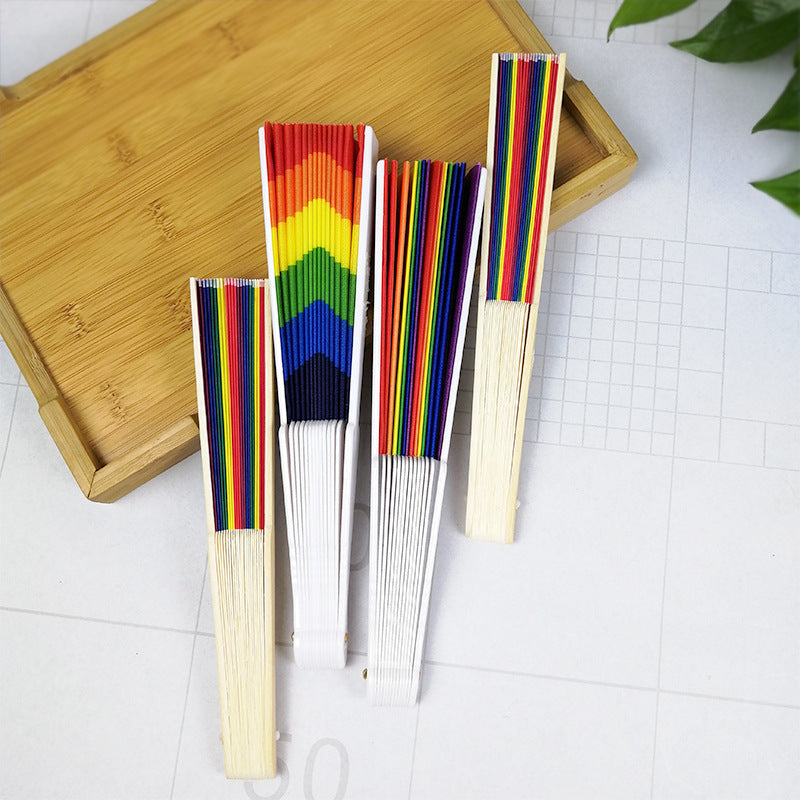 Women's Colorful Hand Fan Lightweight Bamboo Frame Artistic Design