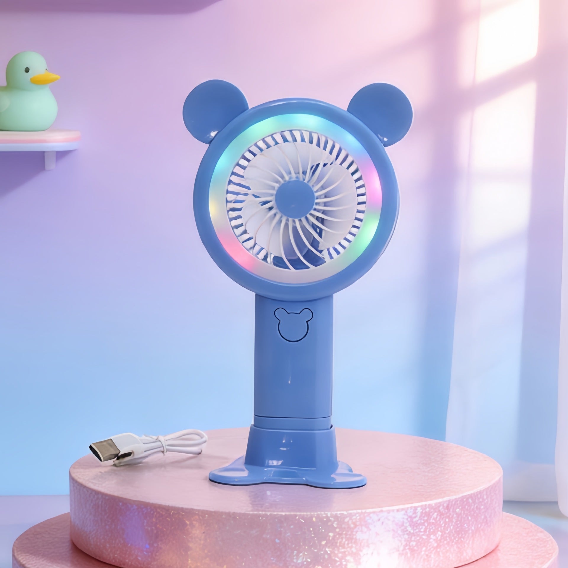 Portable USB Hand Fan with LED Lights Flexible Tilt Lightweight Personal Cooling Device