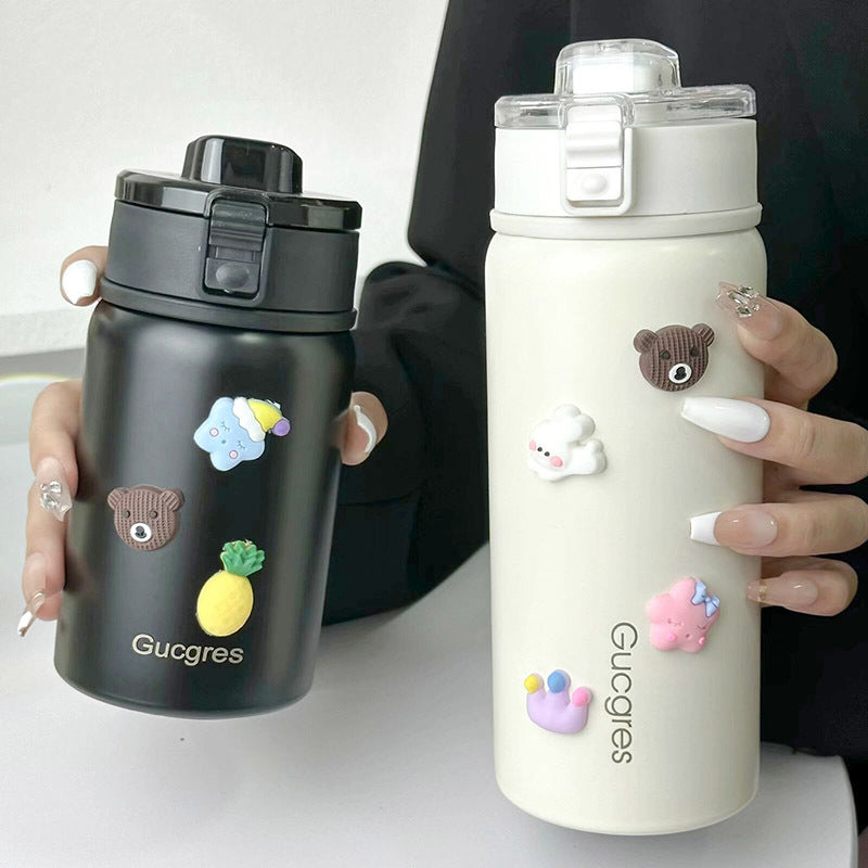 Insulated Water Bottle with Secure Flip Cap BPA-Free Plastic Playful Design for Women