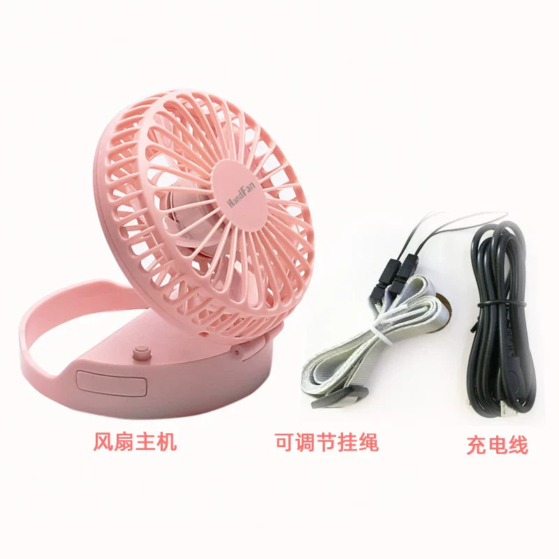 Compact Foldable Rechargeable USB Personal Fan with Tiltable Head and Neck Strap