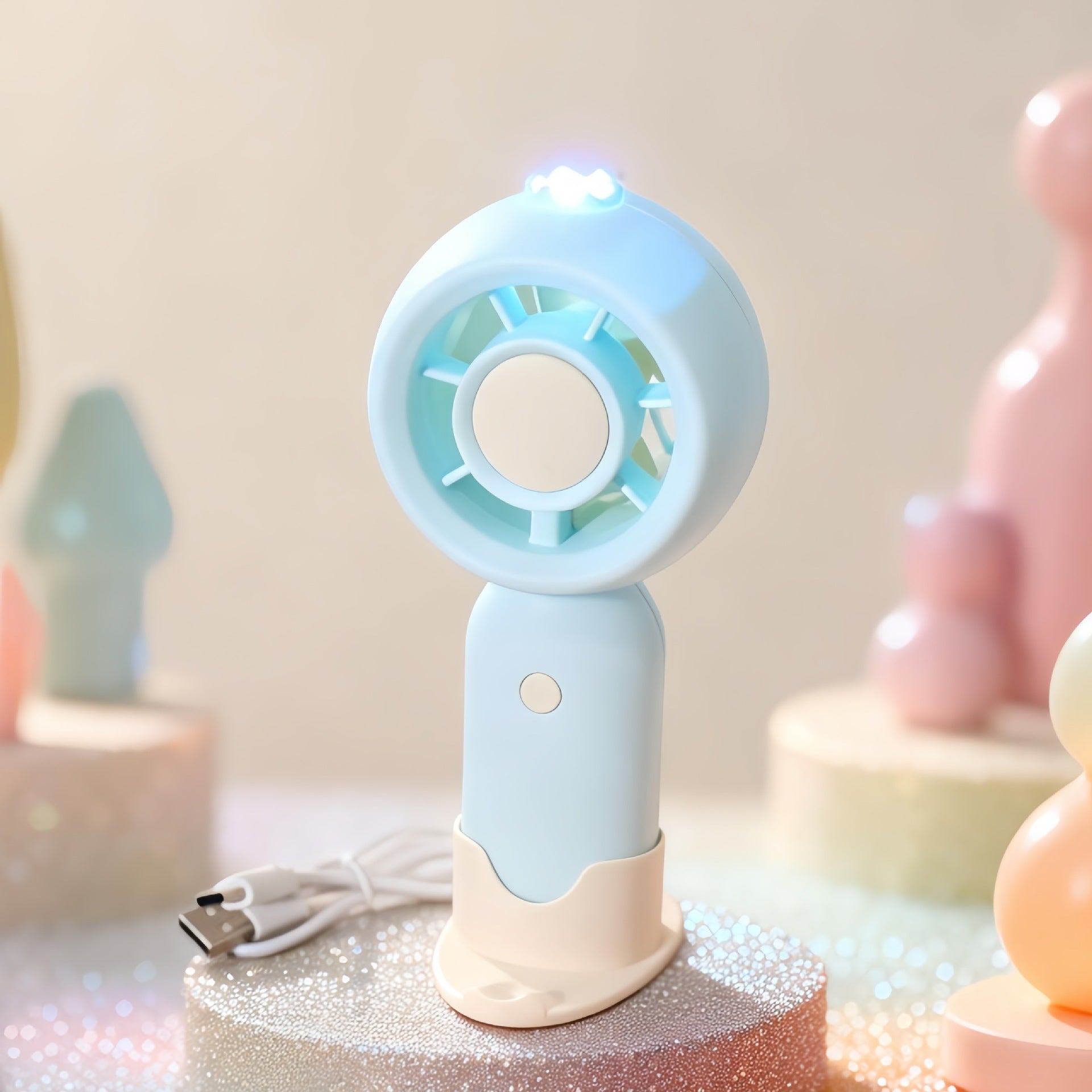 Portable Battery-Operated Fan with LED Light Lightweight Rechargeable Personal Cooling Fan