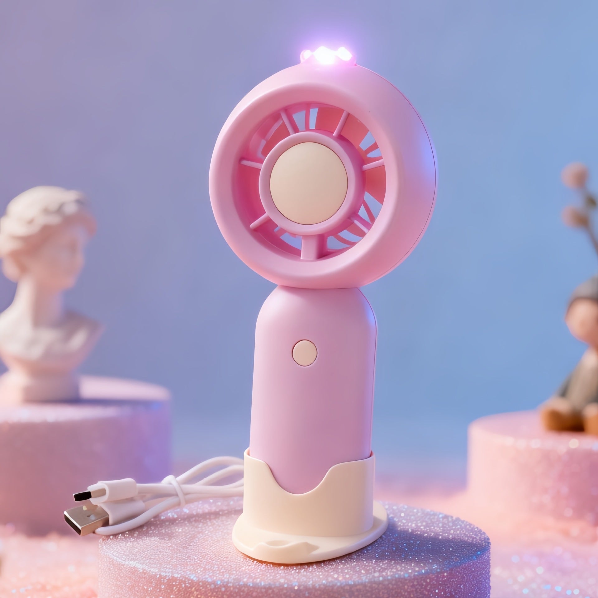 Portable Battery-Operated Fan with LED Light Lightweight Rechargeable Personal Cooling Fan