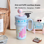 Children’s Drinking Cup with Integrated Straw and Cat Design BPA-Free Durable Plastic