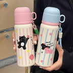 Women's Insulated Water Bottle BPA-Free Plastic Double Wall Leak-Proof Lid with Carry Handle and Animal Design