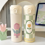 Insulated Stainless Steel Water Bottle with Floral Design Double Wall Vacuum for Women