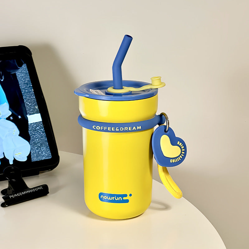 Women's Thermos Mug With Integrated Straw Leak-Proof Spill Protection Dishwasher Safe