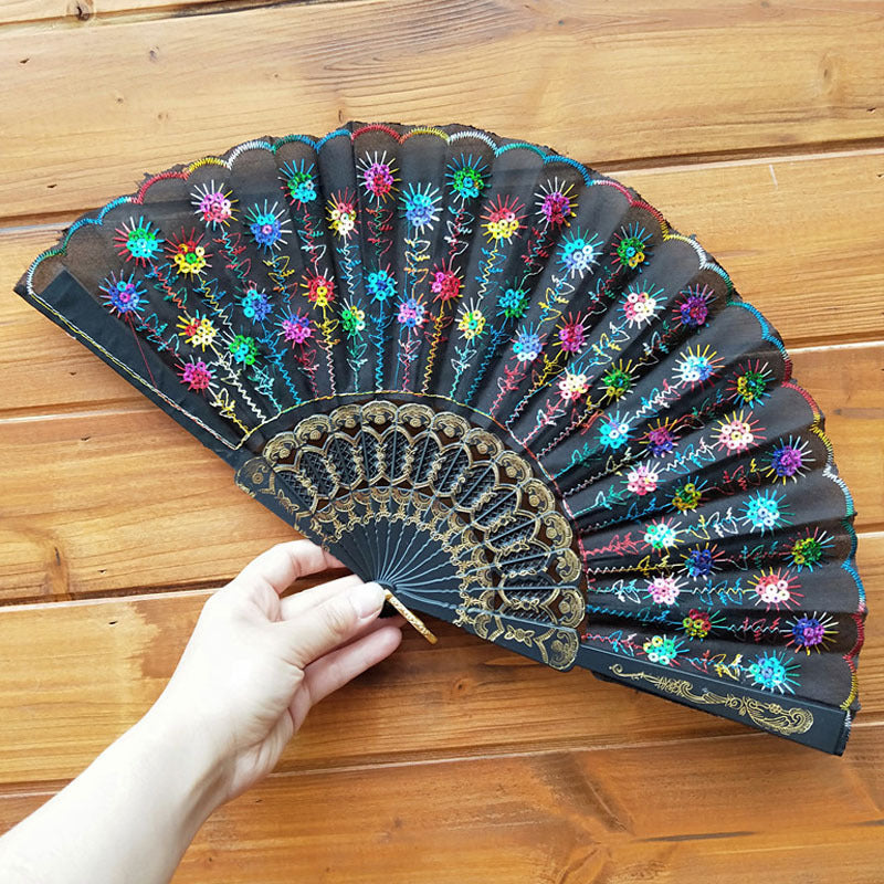 Women's Lace Fan High-Quality Breathable Fabric Artistic Floral Motifs