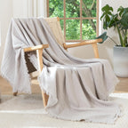 Bowlift Women's Soft Cotton Muslin Throw Blanket Breathable Lightweight with Fringes