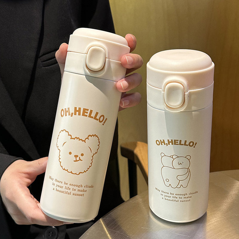 Ladies Insulated BPA-Free Plastic Water Bottle with Cute Animal Design and Flip Top