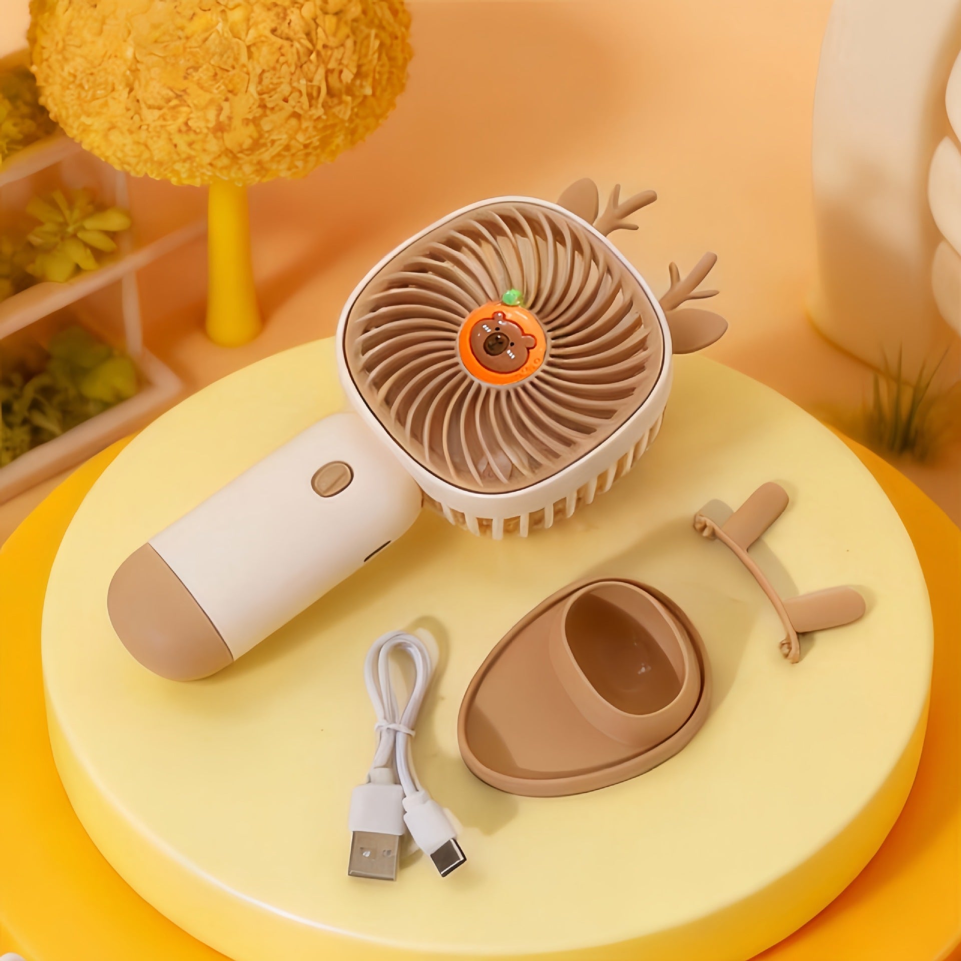Rechargeable Portable Hand Fan With Bear Design Quiet Child-Safe Table And Handheld Fan