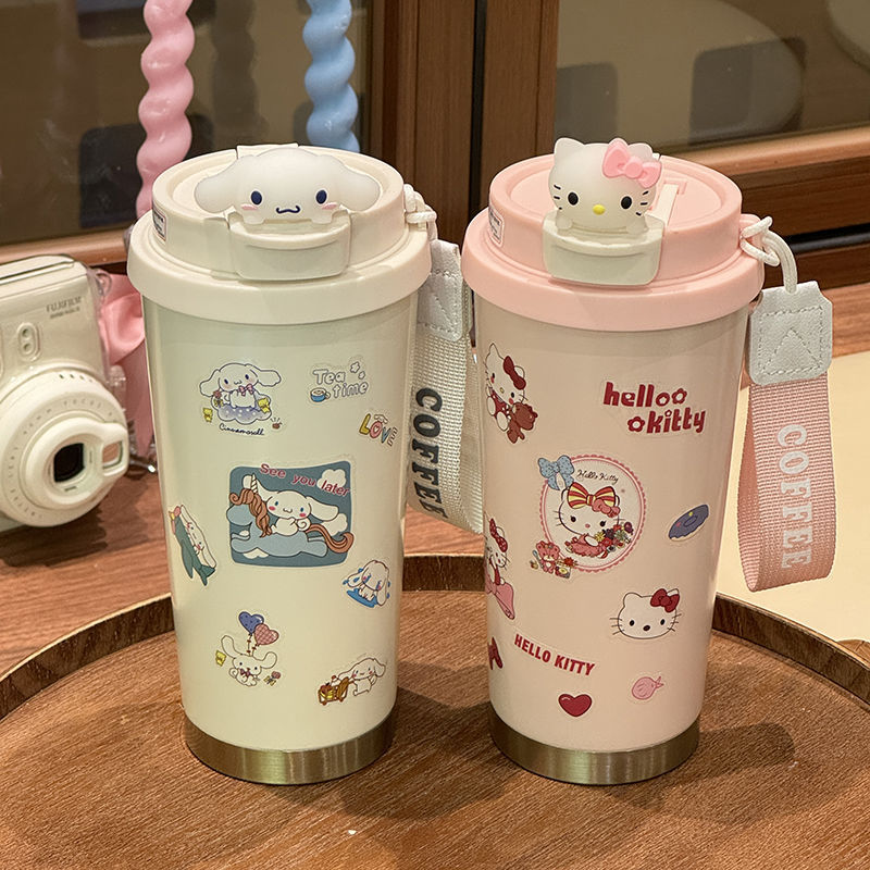 Women's Insulated Mug BPA-Free Plastic Flip-Top Lid Playful Character Design