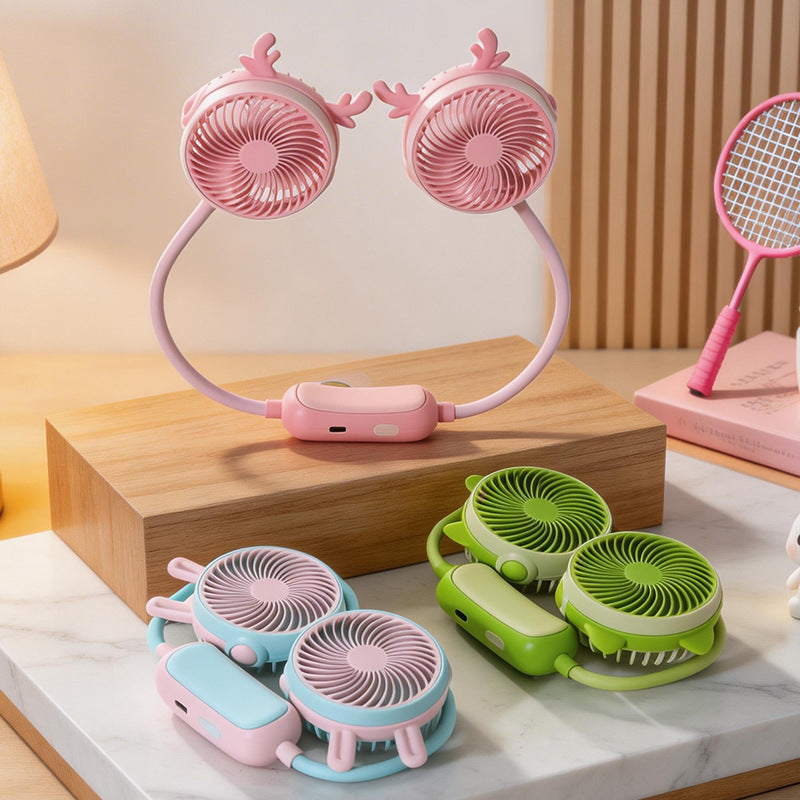 Women’s Portable Neck Fan Flexible Design USB Rechargeable Lightweight Quiet Cooling
