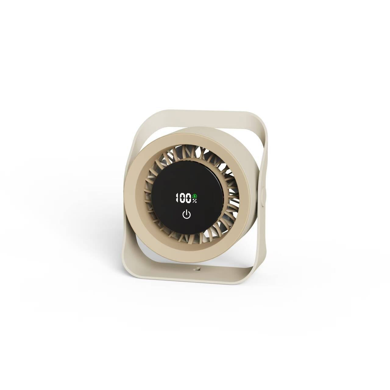 Compact Rechargeable Cooling Fan Portable Silent with LED Display and Wooden Handle
