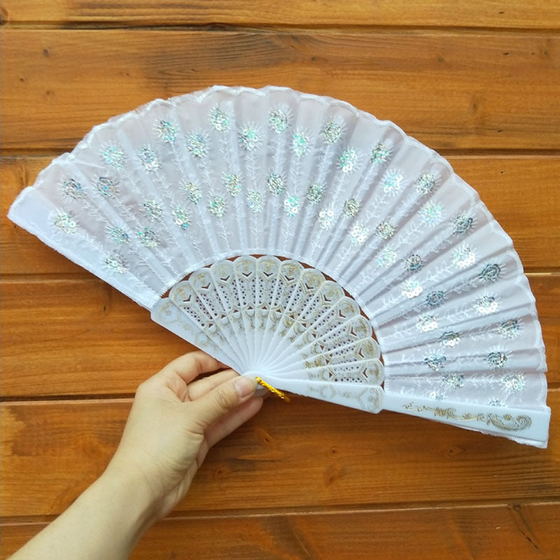 Handcrafted Ladies Fan with Exquisite Embroidery Lightweight Fabric Cooling Accessory