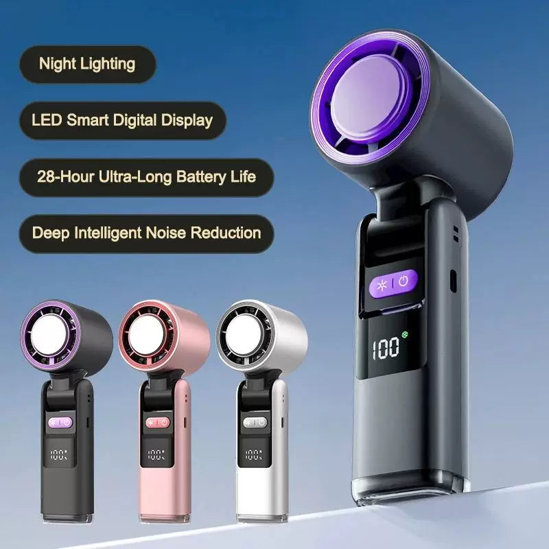 Rechargeable Portable Bladeless Mini Fan Foldable Head USB-C Travel Desk Cooler
