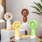 Portable Rechargeable Hand Fan Quiet Motor Cute Bear Design Table Stand