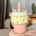 Ladies Drinking Cup with Animal Motif BPA-Free Plastic Spill-Proof Lid and Straw