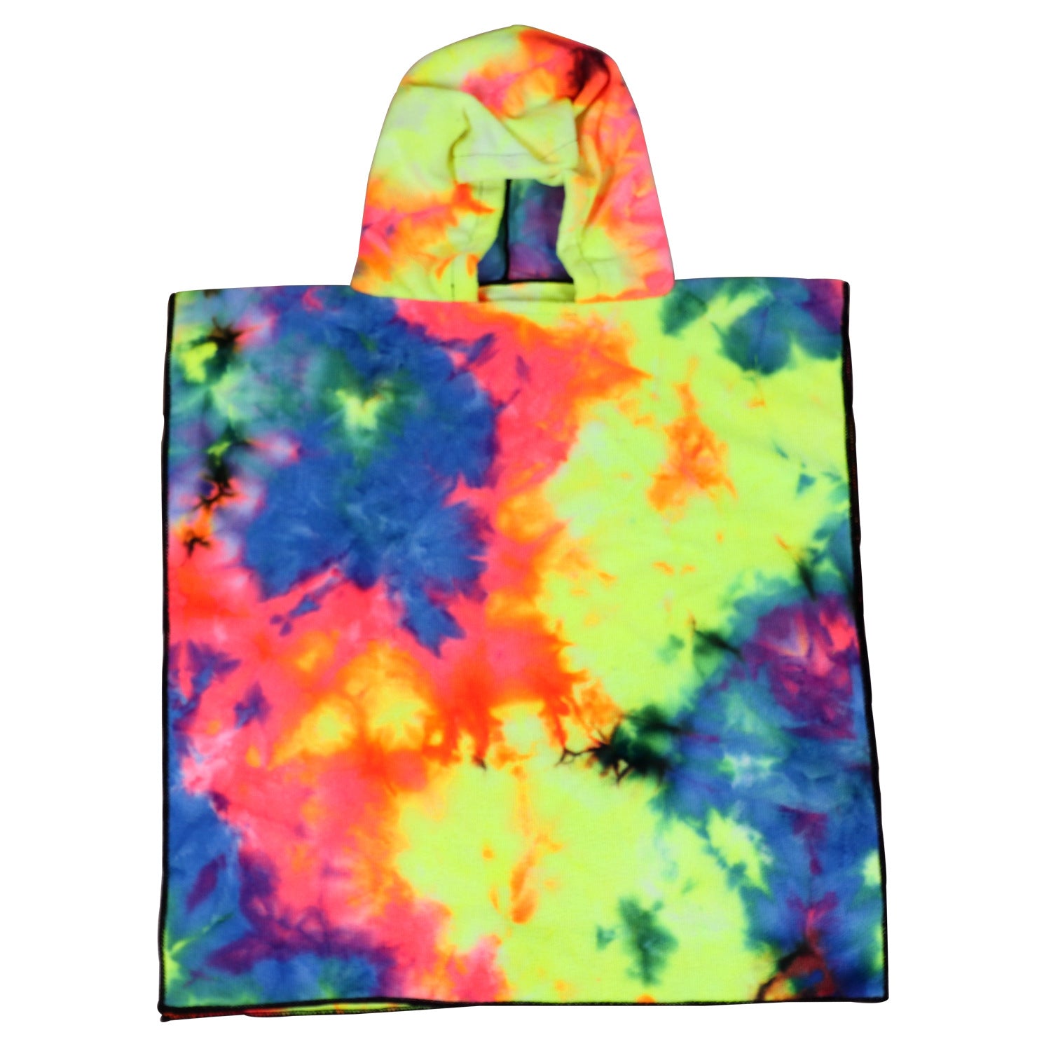 Women's Fleece Poncho with Hood Tie-Dye Pattern Soft Warm One Size