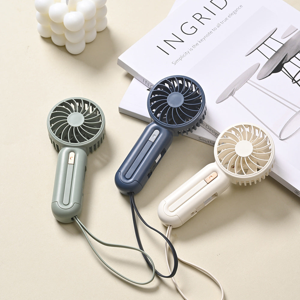 Portable Handheld Fan USB Rechargeable Foldable Handle Carrying Strap Unisex