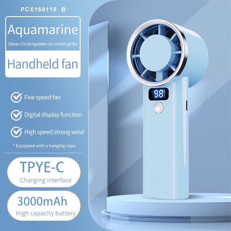 Portable Handheld Fan with Digital Display and Five Speed Levels