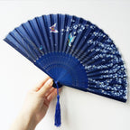 Women Handcrafted Paper and Wood Fan with Floral Design Elegant Portable Accessory