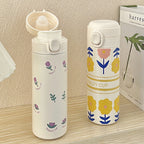 Women's Insulated Stainless Steel Water Bottle Leak-Proof Flip Top Floral Design