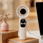 Portable Handheld Fan with Digital Speed Display USB Rechargeable Ergonomic Design Compact Quiet Operation