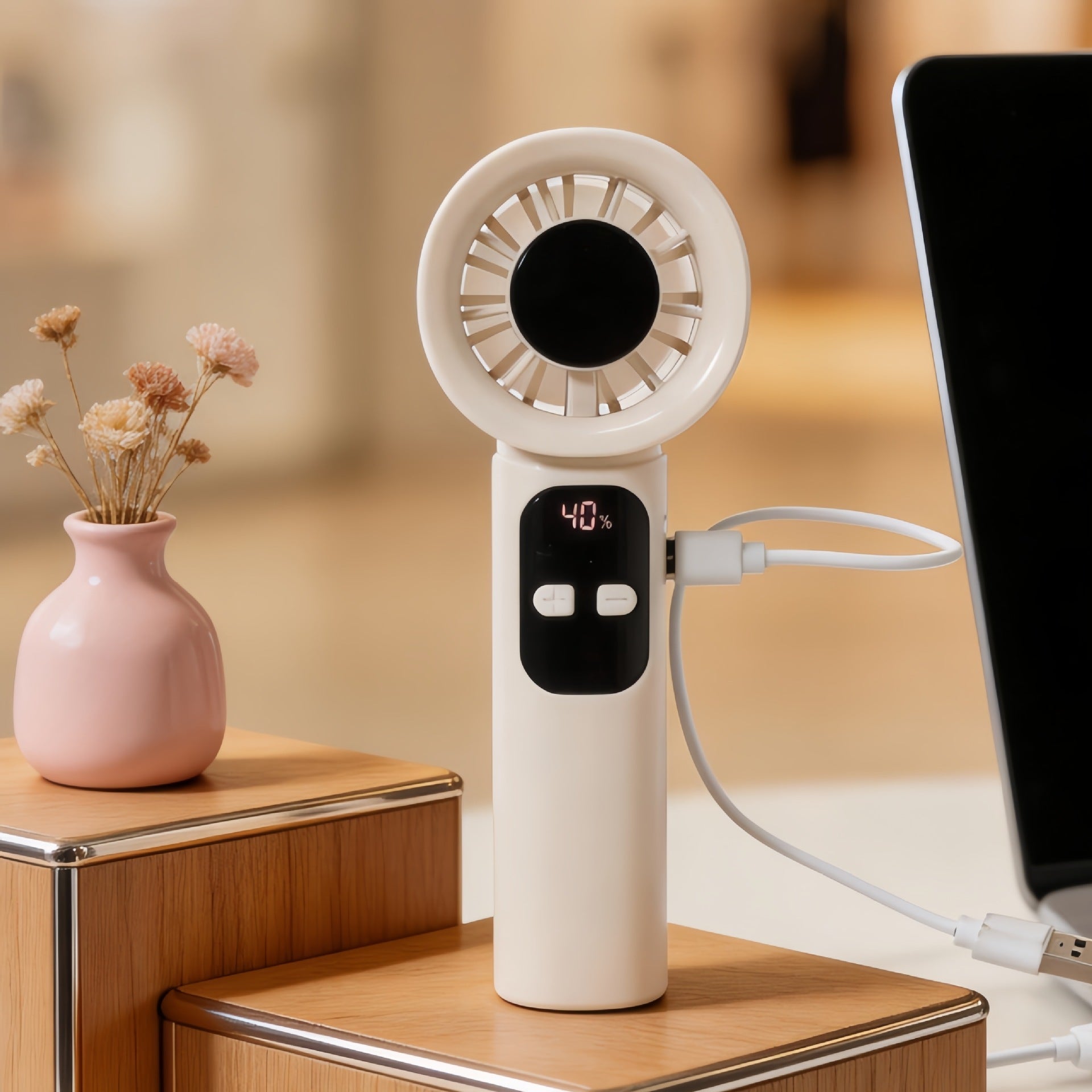 Portable Handheld Fan with Digital Speed Display USB Rechargeable Ergonomic Design Compact Quiet Operation