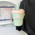 Practical Ladies Drinking Cup BPA-Free Silicone Lid with Straw Non-Slip Reusable Funny Face Design
