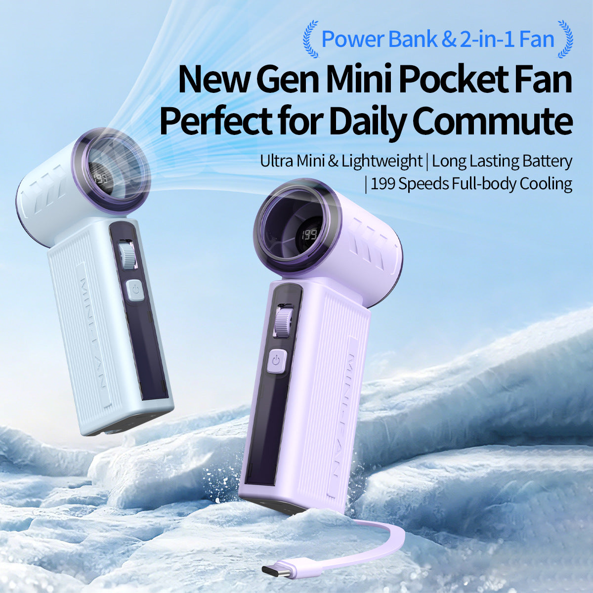 Portable Mini Fan with Power Bank Function Compact Rechargeable Personal Cooler