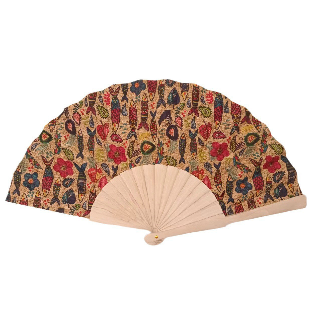 Handmade Cork and Wood Ladies Fan Lightweight Elegant Portable Accessory
